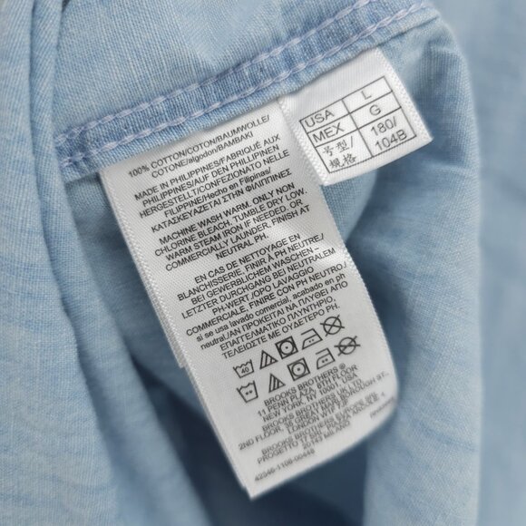 NWT BROOKS BROTHERS Chambray Shirt Traditional Fit 100% Cotton Light Blue LARGE - Picture 8 of 8
